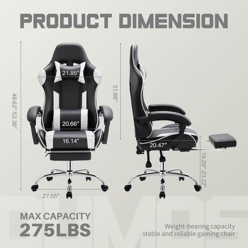 Ergonomic Faux Leather High Back Gaming Chair with Footrest & Linkage Armrests – Black & Gray for Adults