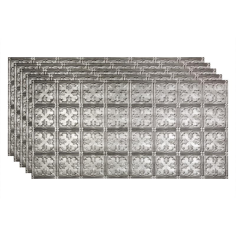 FASÄDE Traditional Style 10 Decorative Vinyl 2ft x 4ft Glue Up Ceiling Panel in Crosshatch Silver (5 Pack) - 5 Pack - Crosshatch Silver