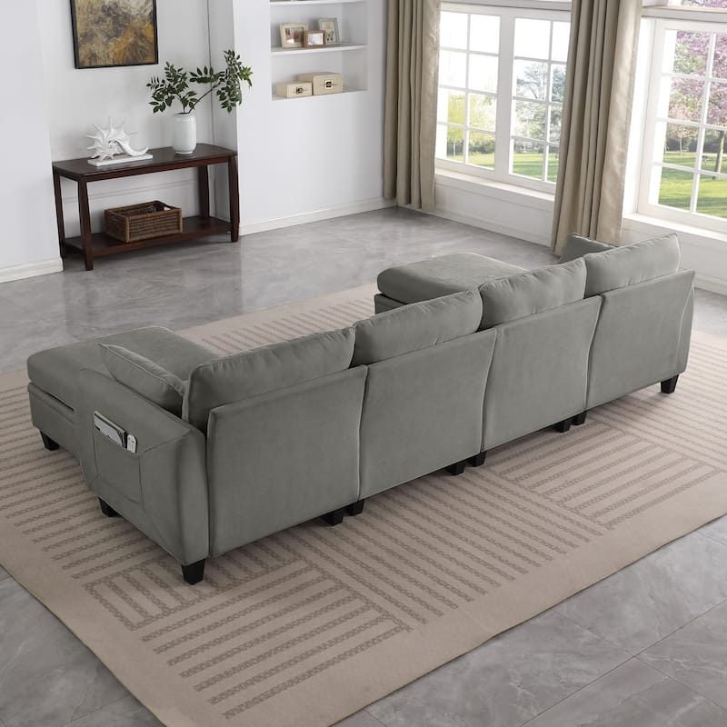 109.4" Chenille Sectional Sofa with Two Ottomans
