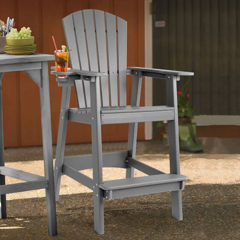 Vrakae Tall Adirondack Bar Stool Chair with Cup Holder