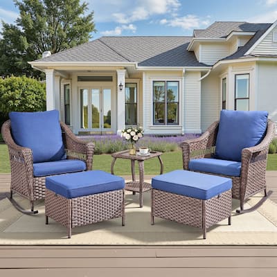 Pocassy Outdoor Wicker Rocking Chairs Table Sets of 5