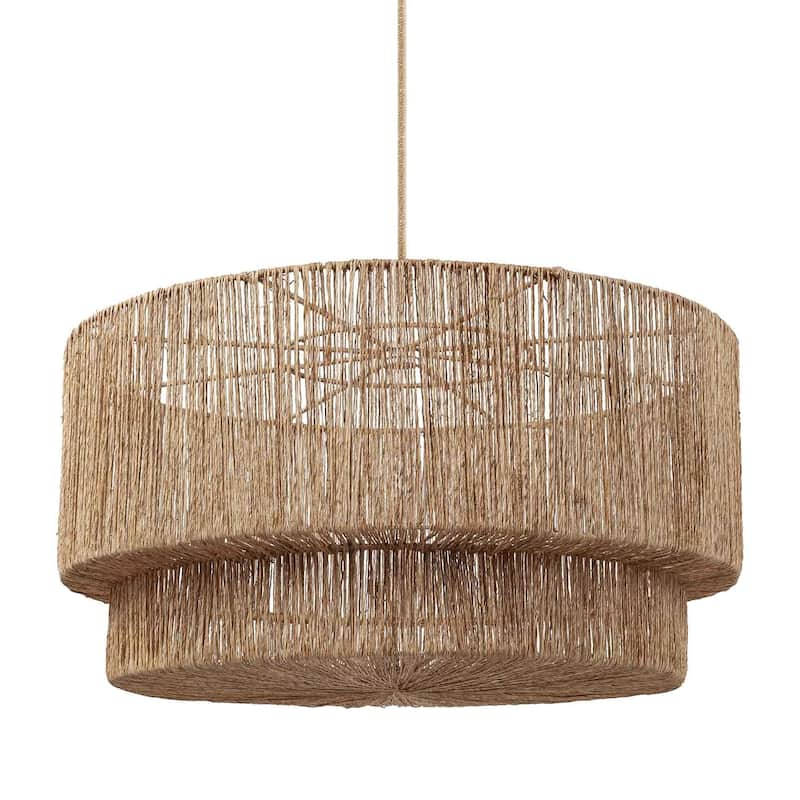 Luminous Rattan Pendant Light - Natural Drum Handwoven Light Fixture For Modern, Transitional, Farmhouse, Boho Room Décor.