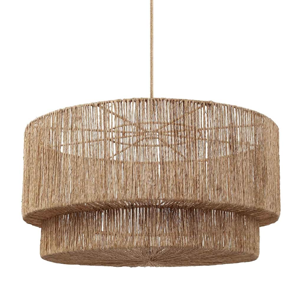 Luminous Rattan Pendant Light - Natural Drum Handwoven Light Fixture For Modern, Transitional, Farmhouse, Boho Room Décor.
