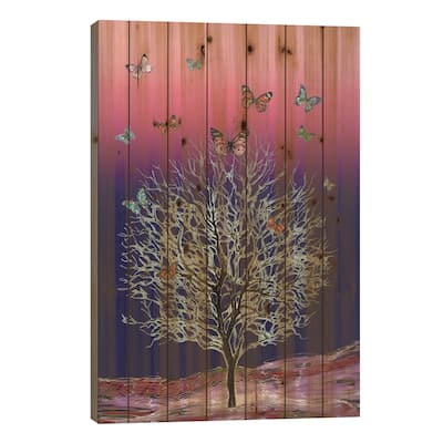 Butterfly Tree Print On Wood by Fanitsa Petrou - Multi-Color