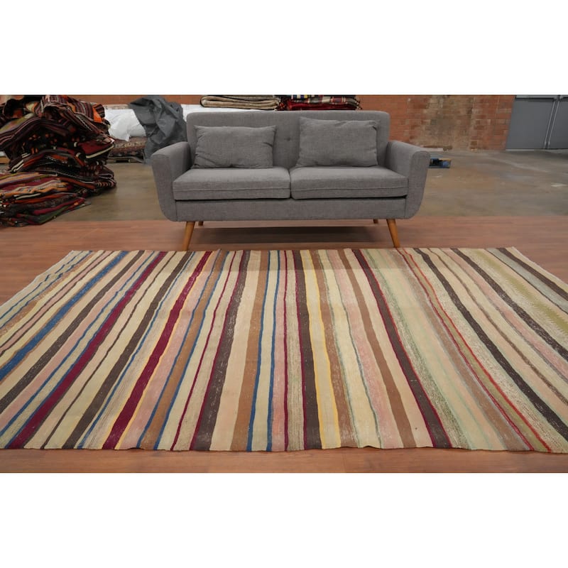 Hand Woven Oriental 100% Wool Carpet Southwestern Geometric Multi-Colored Kilim Area Rug - 9' 0'' X 5' 10''