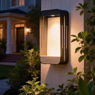 Outdoor Solar LED Wall Lantern Metal Wood-grain Shelf Sconce
