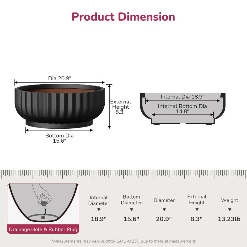 Round Fulted Bowl Planter with Enhanced Interior Concrete Flower Pots