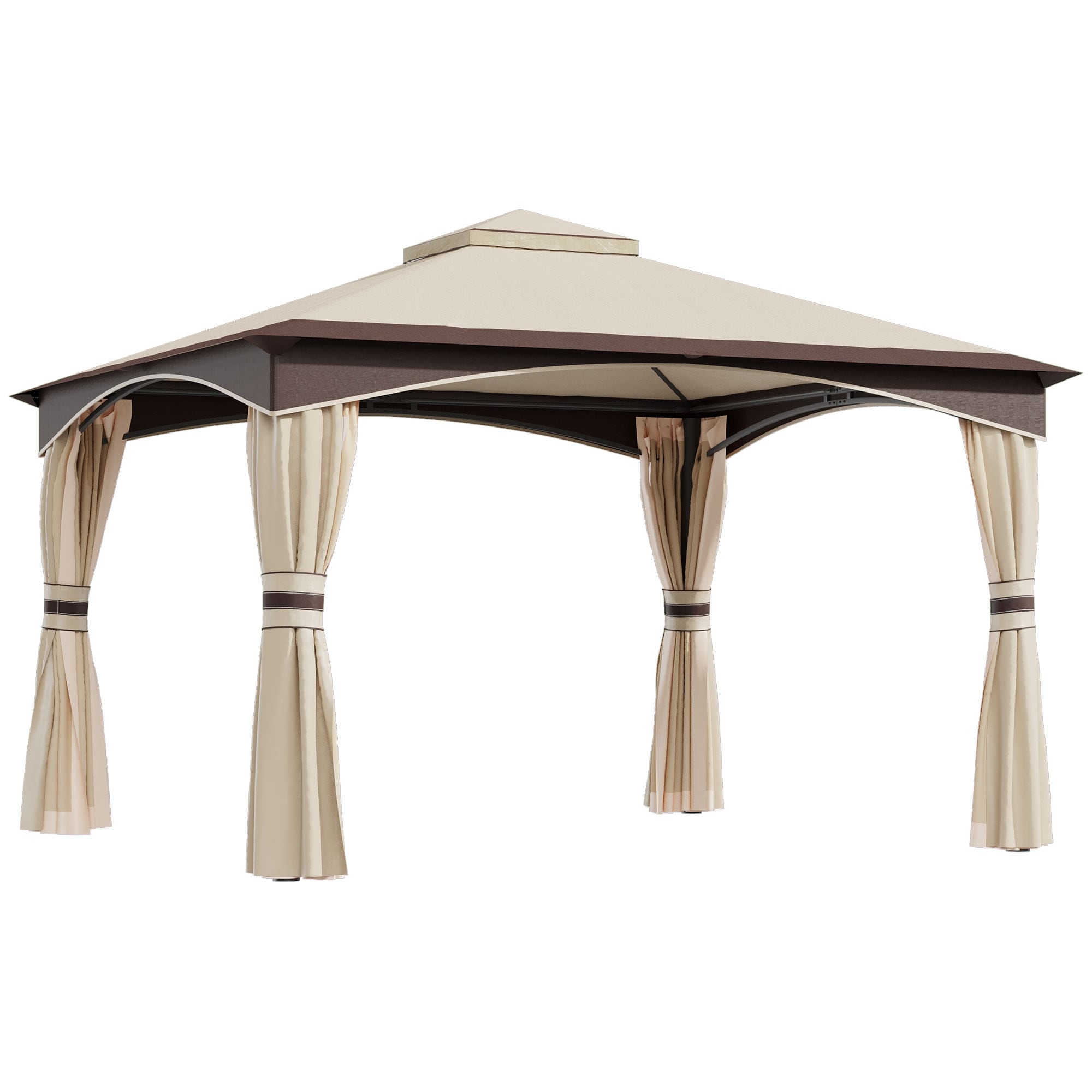10x12 Foot Outdoor Gazebo with Netting, Curtains, and 2-Tier Soft Top Roof for Garden, Backyard, and Deck