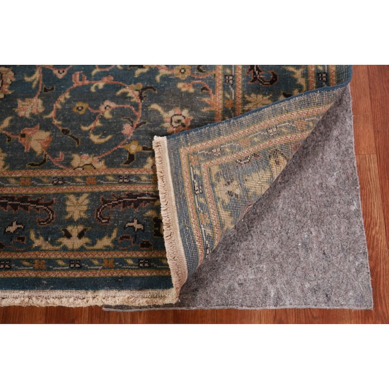 Floral Blue Oushak Vegetable Dye Square Rug Hand-Knotted Wool Carpet - 5'2" x 5'5"