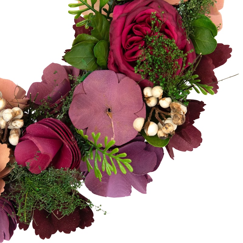 Wooden Floral Artificial Spring Wreath with Dried Pods - 13.5"