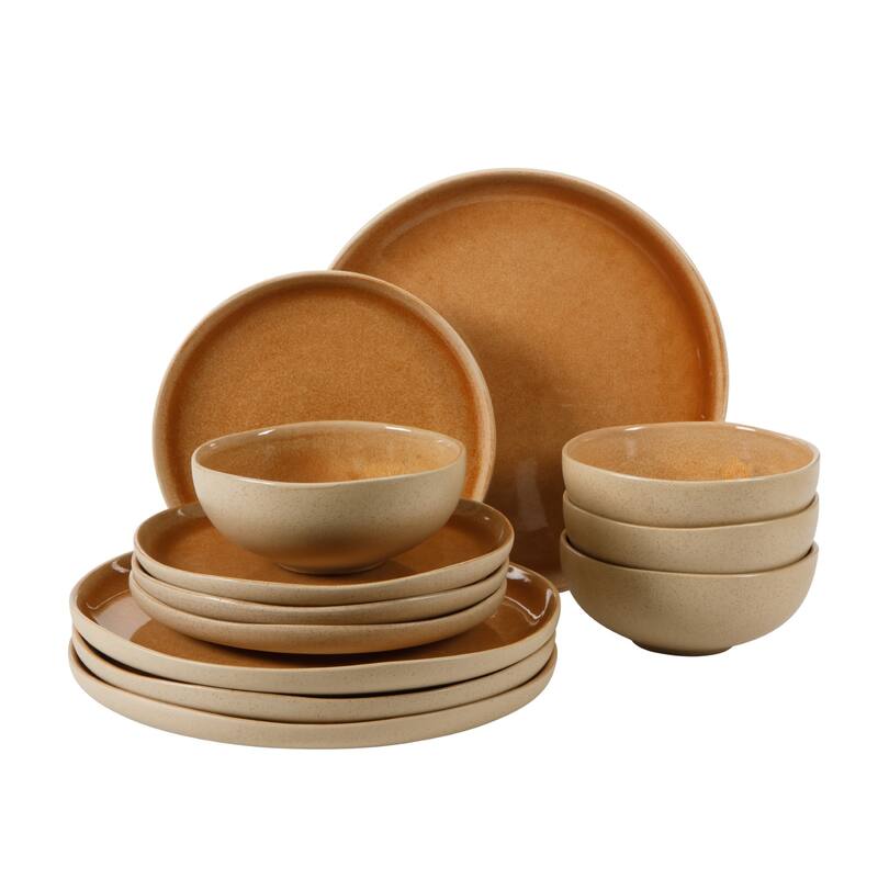 Gibson Elite Manila Bay 16-Piece & 12-Piece Stoneware Reactive Glaze Modern Artisan Dinnerware Set, Service for 4 - Orange
