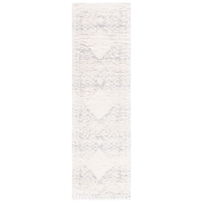SAFAVIEH Fontana Shag Fershteh Modern 2-inch Thick Rug - 2'3" x 8' Runner - Ivory/Grey