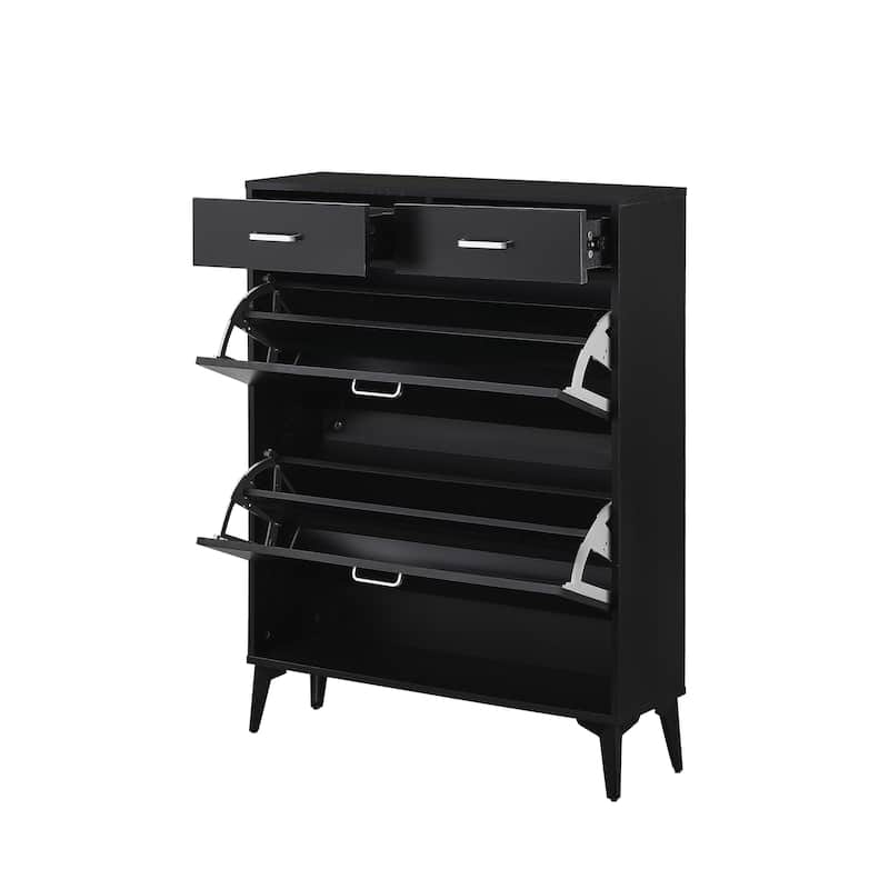 Modern Wood Shoe Storage Cabinet - 2 Flip Drawers and Drawer