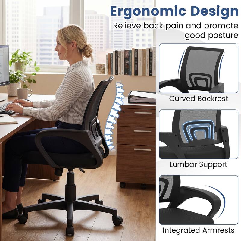 Gymax Mesh Office Chair Ergonomic Computer Desk Chair w/Lumbar Support