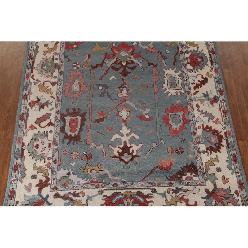 Blue Oushak Indian Area Rug Handmade Living Room Wool Carpet - 7'11"x 10'1"