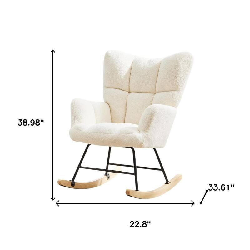HomeRoots 23" Off White and Black Boucle Steel And Wood Glider Rocking Chair - 22.80 in. x 38.98 in. x 33.61 in.