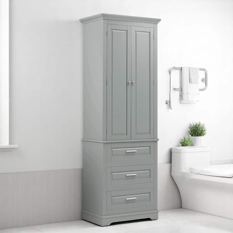 Vertical Bathroom Cabinet with 3 Drawers, 2 Doors, Adjustable Shelf, Anti-Tip Kit, MDF Storage Unit