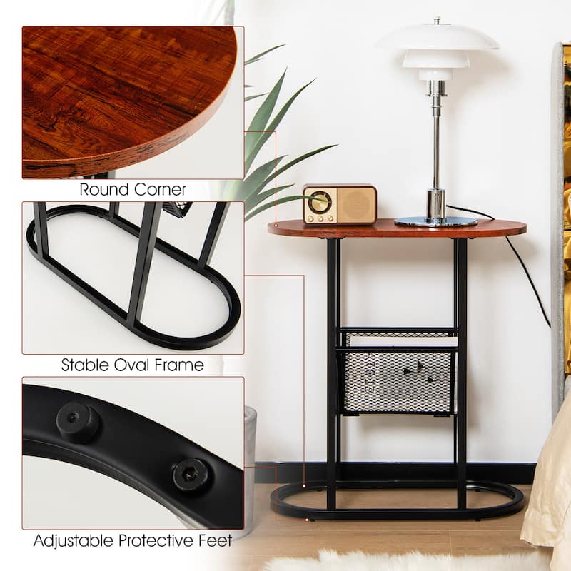 Costway 2 PCS 2-tier Side Table Oval Narrow End Table Nightstand - 23'' x 11'' x 25.5''