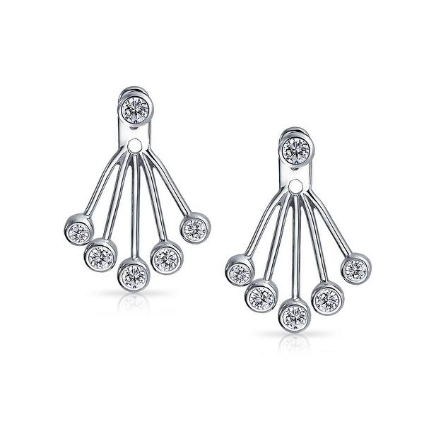 Minimalist Geometric Round Bezel CZ Studs Fan Removable Ear Jacket Drop Earrings For Women Front Back Sterling Silver