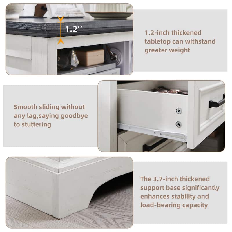 Farmhouse Nightstand Set of 2 with Charging Station, End Table