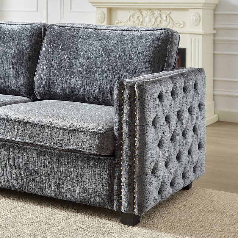 Convertible Couch with Pull-Out Sleeper Sofa Bed, Sturdy Frame, and Memory Foam Mattress