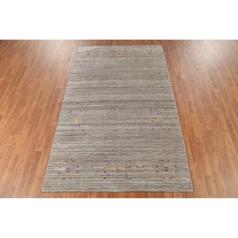 Striped Gabbeh Indian Area Rug Hand-Knotted Wool Carpet - 4'11"x 8'0"