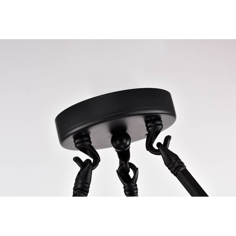 Chandelier Matte Black w/Frosted Glass Shades 6-Light 28-Inch Wagon Wheel