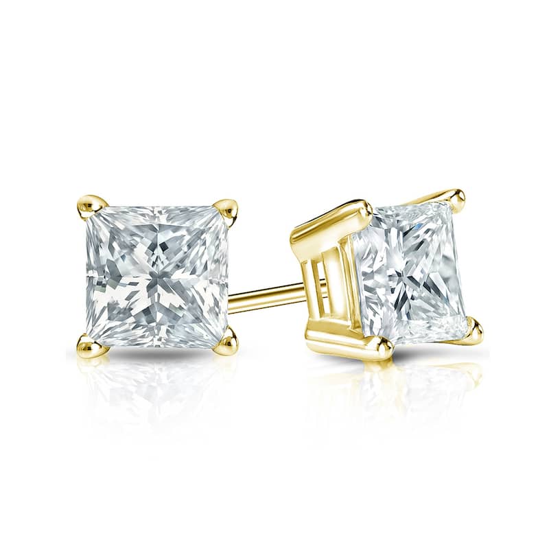 Auriya Natural Princess 4-Prong Diamond Stud Earrings 1.00 to 3.00 ct. tw. Push-Back (F-G VS)