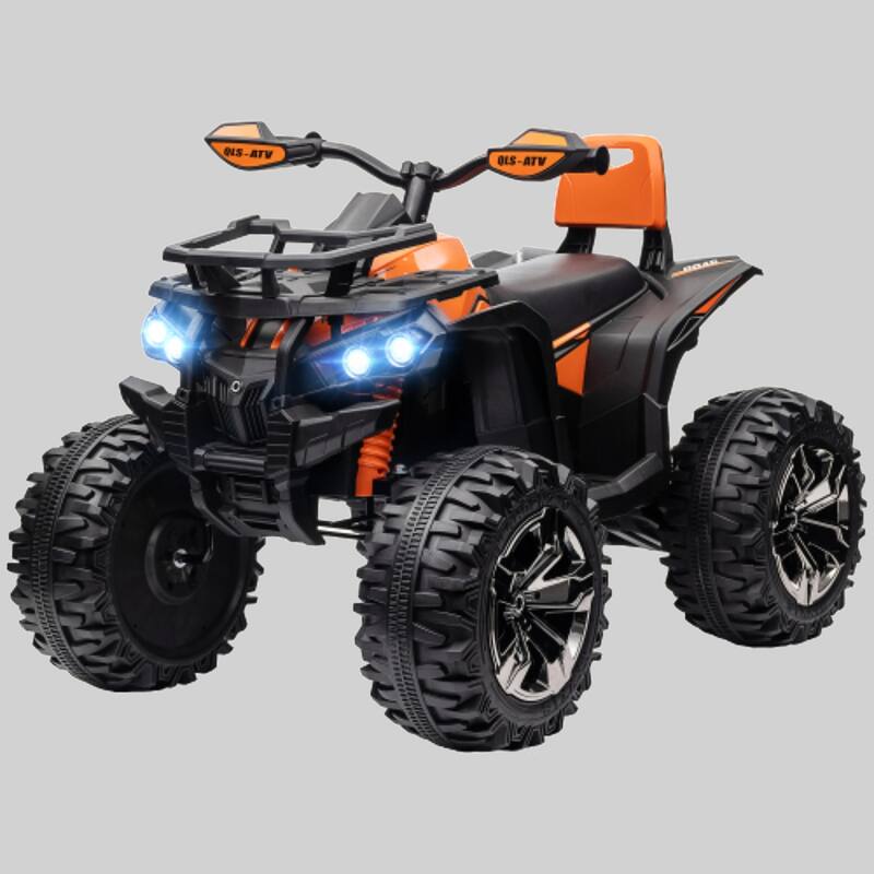 Battery Powered 12V Kids ATV Ride-On Car with Working LED Headlights, MP3 Player, Wide Wheels for Boys and Girls - Orange