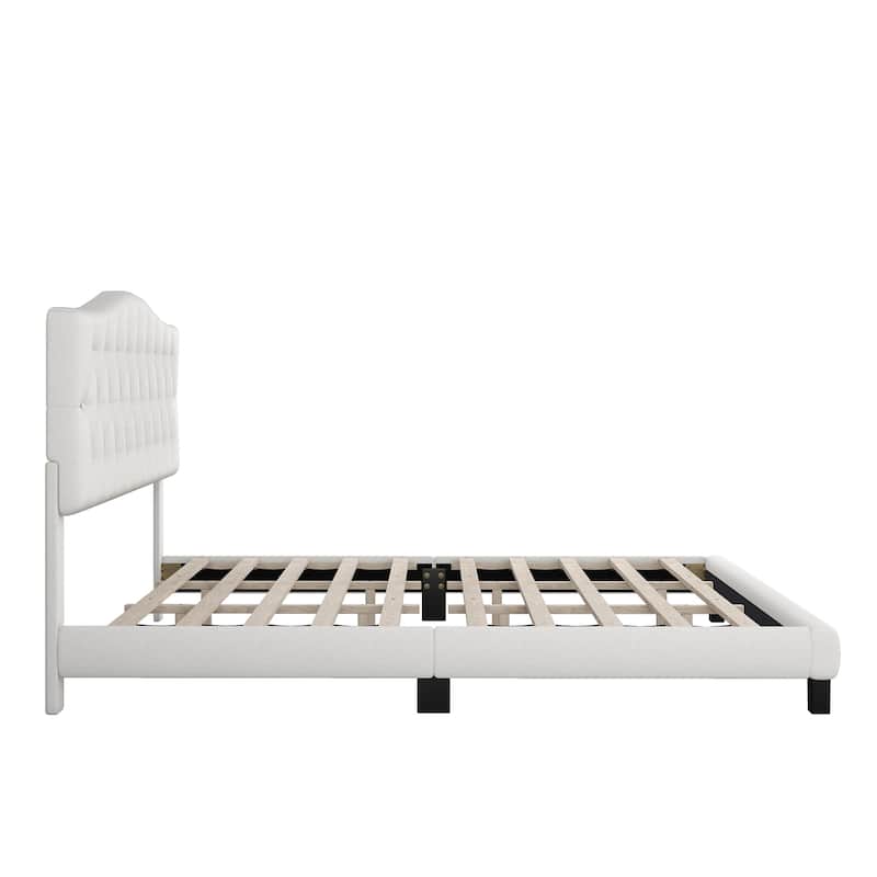 Upholstered Platform Bed with Saddle Curved Headboard and Diamond Tufted Details