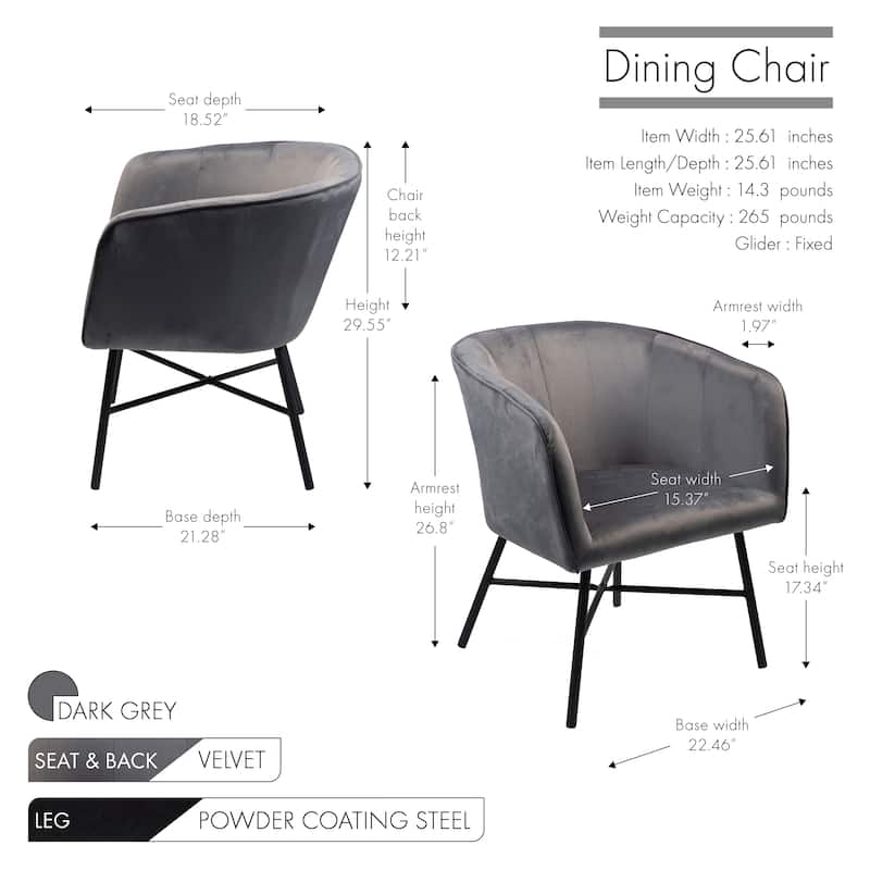 Porthos Home Belia Velvet Dining Chair, Rust-resistant Steel Legs - N/A