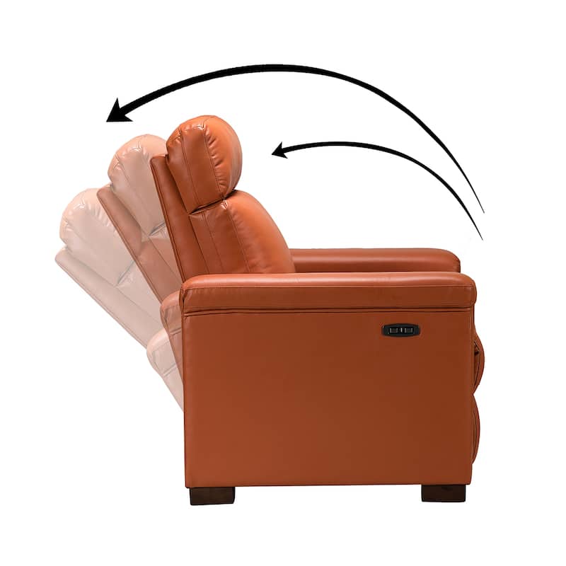 Alicia 34.65" Wide Contemporary Classic Genuine Leather Power Recliner With USB Port, Set of 2