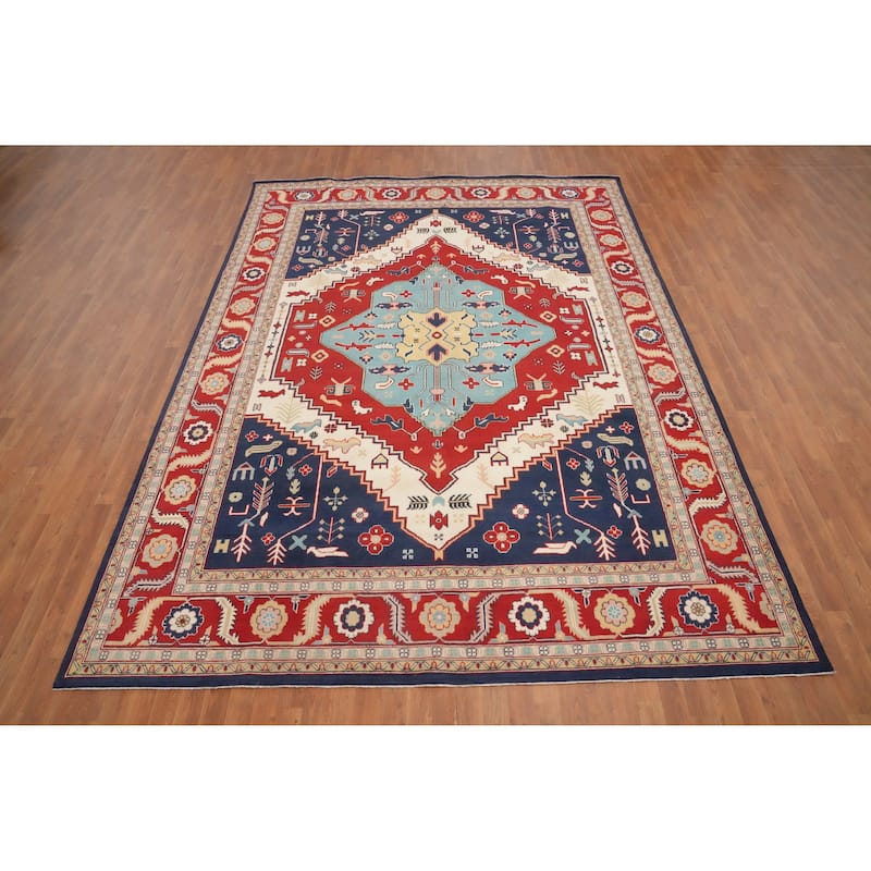 Hand Knotted Oriental 100% Wool Carpet Traditional Medallion Red Heriz (serapi) Area Rug - 11' 9'' X 8' 7''