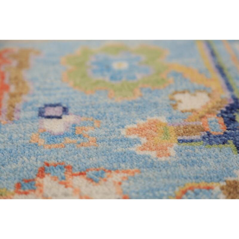 Blue Floral Oushak Oriental Rug Hand-Knotted Wool Carpet - 3'11"x 6'1"