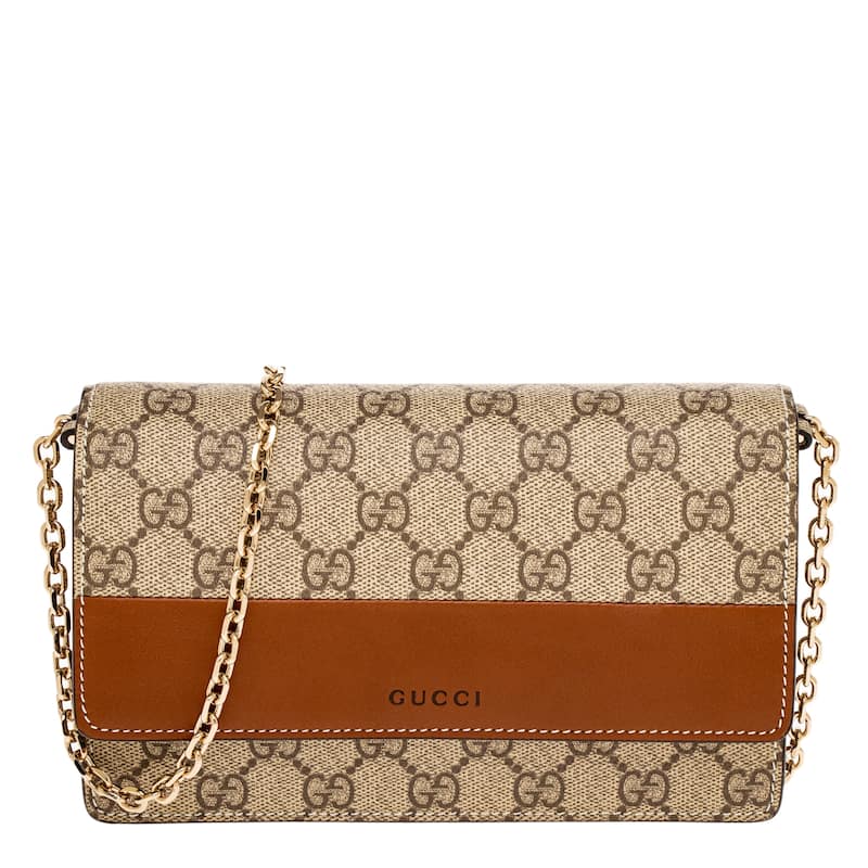 Gucci GG Emblem Wallet on Chain - Beige and Dark Brown