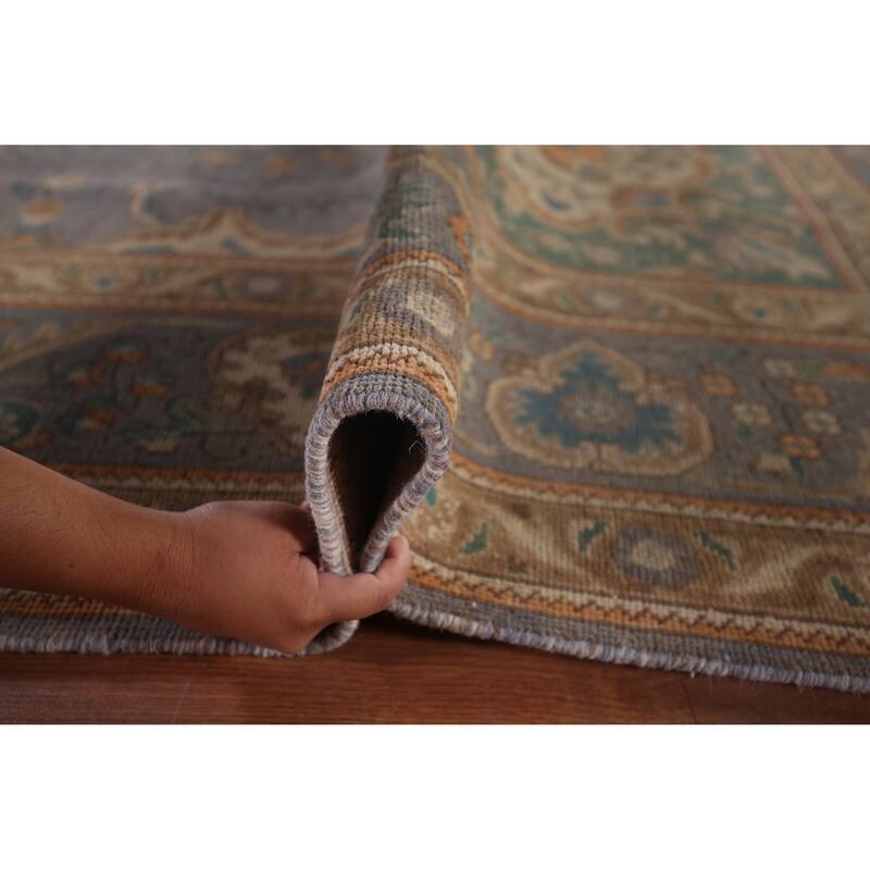 Tabriz Persian Vintage Area Rug Hand-Knotted Blue Wool Carpet - 9'10"x 12'9"