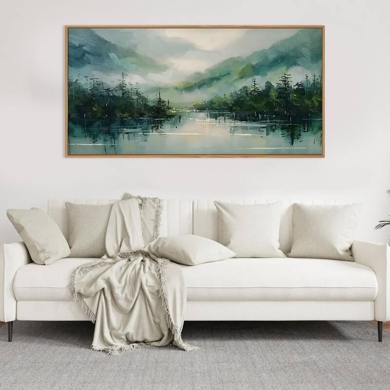 Nature Green Watercolor Artwork,Abstract Modern Landscape Pine Tree