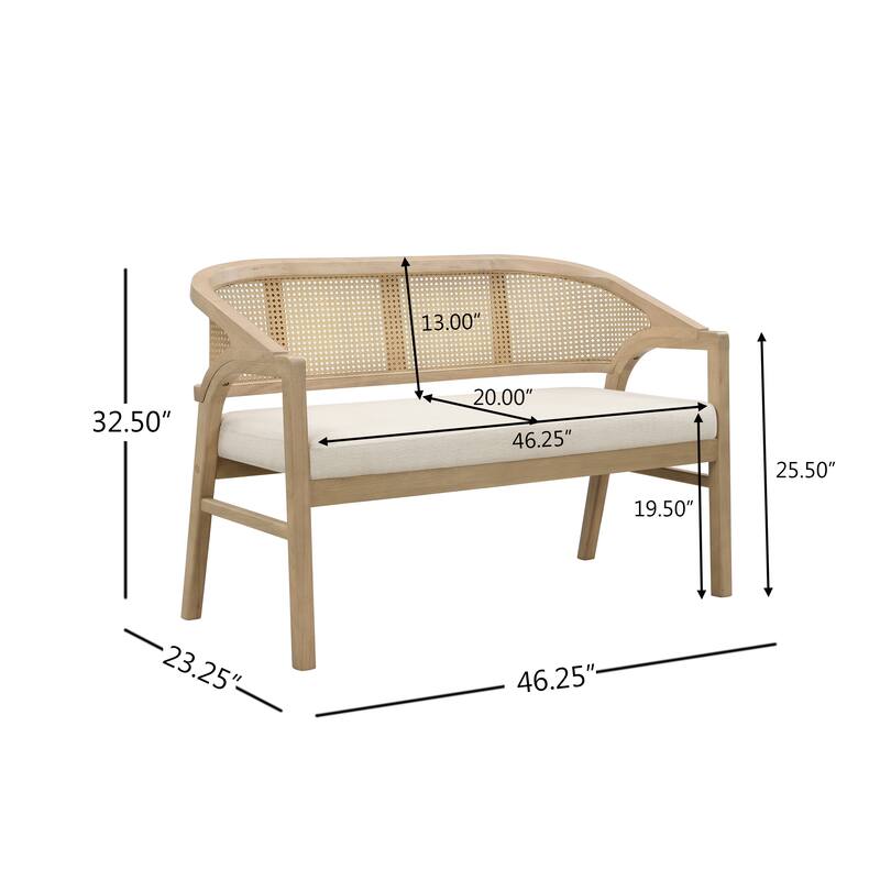 Christopher Knight Home - Curved Rubberwood Cane 46.25" Upholstered Loveseat