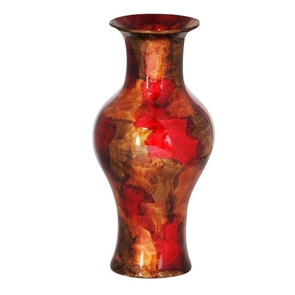 Heather Ann Creations W1298-06 Kate 18 in. Foiled & Lacquered Ceramic Vase - Copper Red & Gold