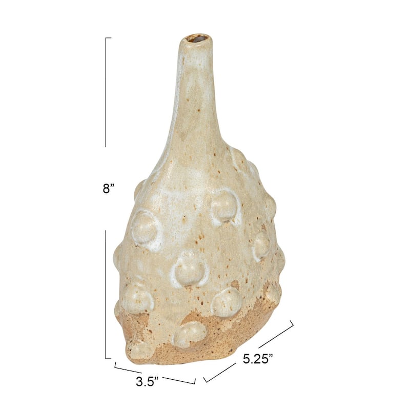 Stoneware Vase with Raised Dots and Reactive Glaze - 5.3"L x 3.4"W x 8.1"H