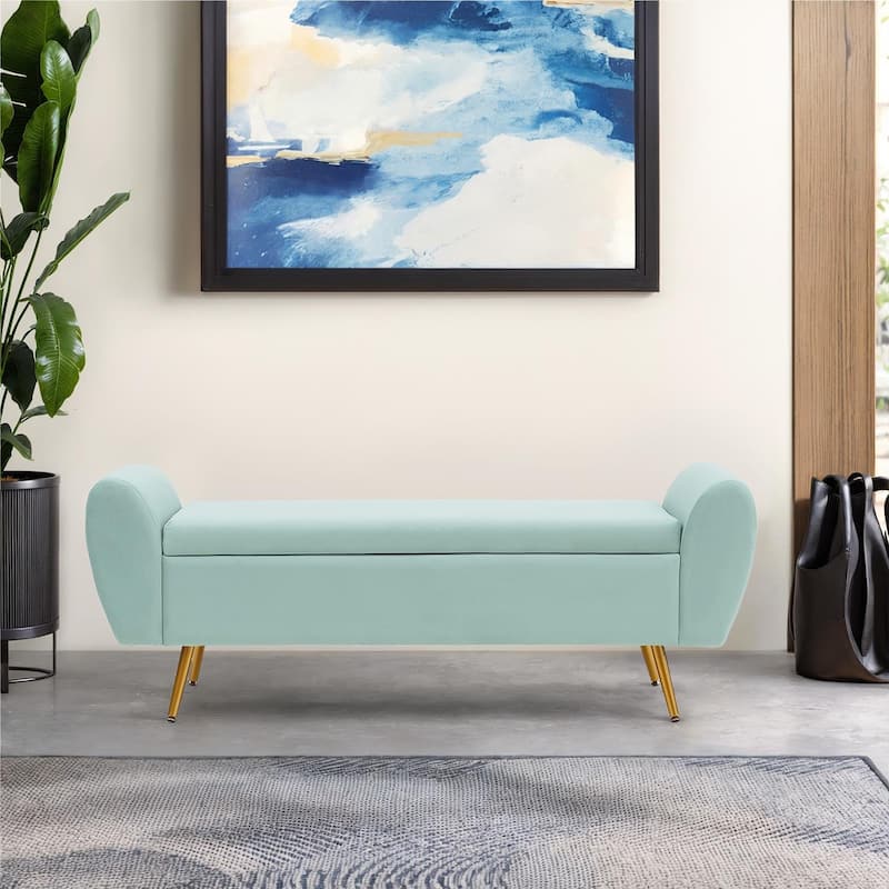 Upholstered 56"W Flip Top Storage Bench with arms