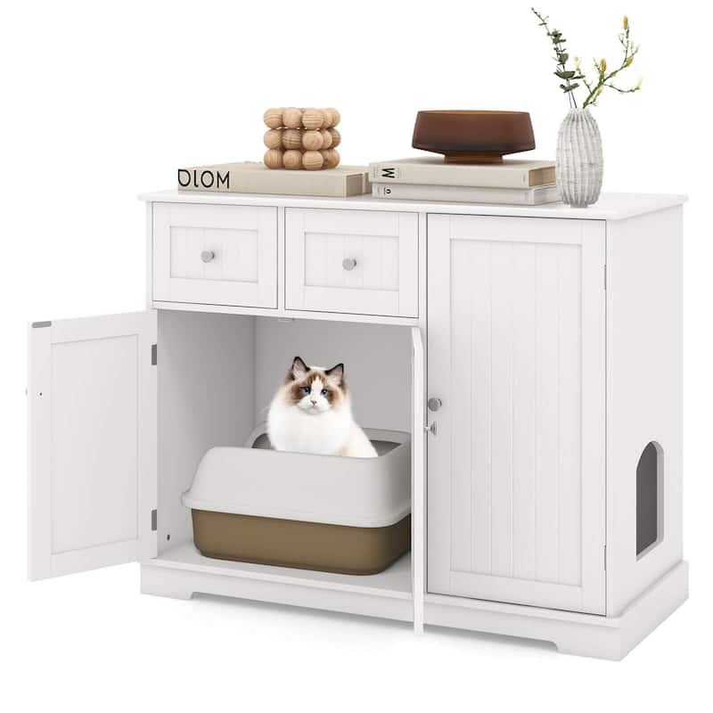 Costway Cat Litter Box Enclosure with 2 Drawers 3 Doors Anti-Toppling - See Details