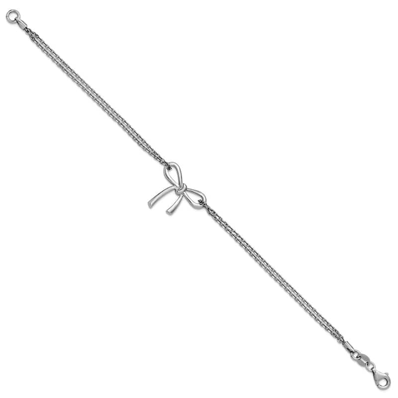 Curata 925 Sterling Silver 7.5" Italian Double Strand Big Ribbon Bow Bracelet