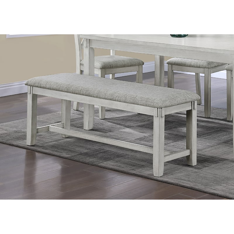 1pc Driftwood Finish Standard Height Bench Gray White Fabric Upholstered Seat Cushion Tapered Legs