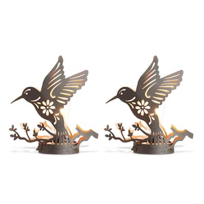 Glitzhome Set of 2 Outdoor Metal Bird/Butterfly Cutout Solar Lantern with Bulb