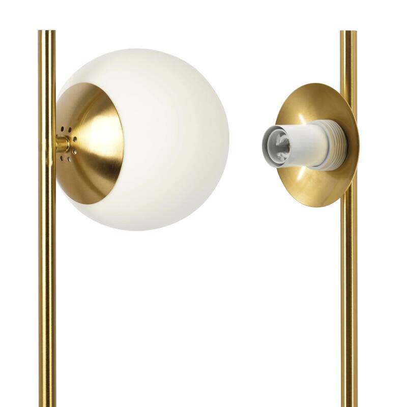 Modern Small Brass Metal Table Lamp, Desk Lamp Fixture with White Glass Globe Shade