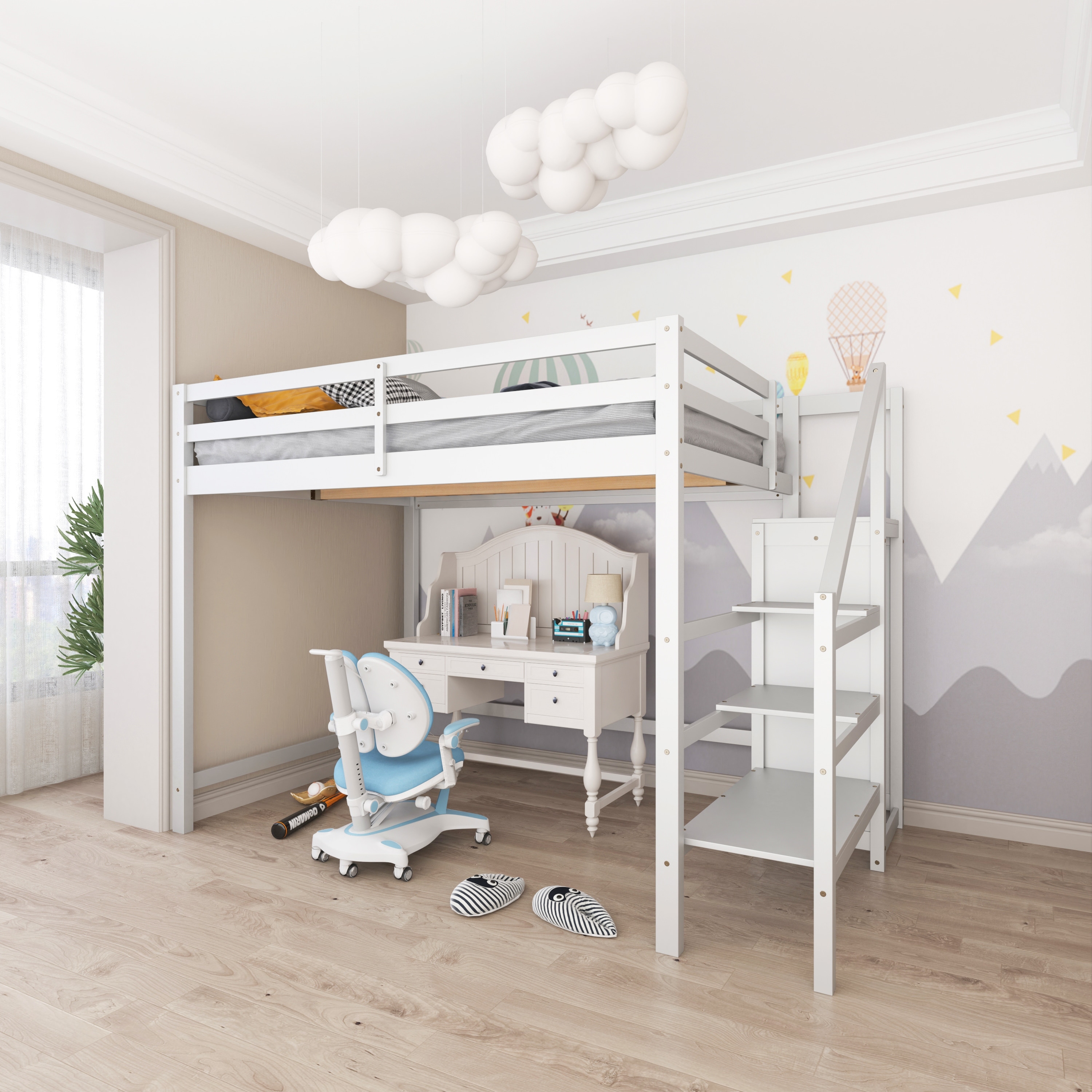White full size loft bed outlet