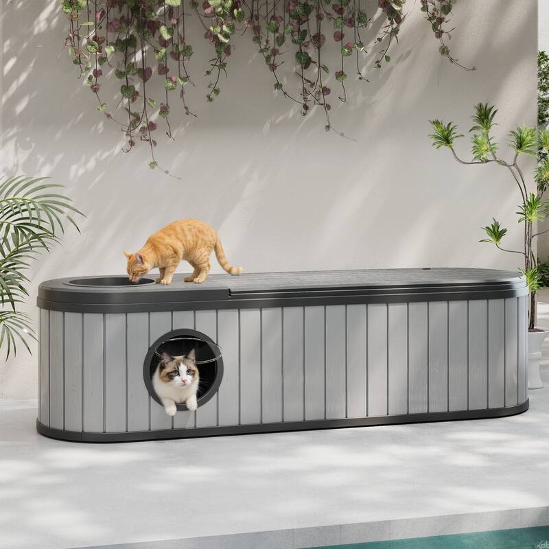 Hidden Cat Tunnel Bench, Living Room Side Table with Storage, Pet Feeding Station and Covert Playhouse