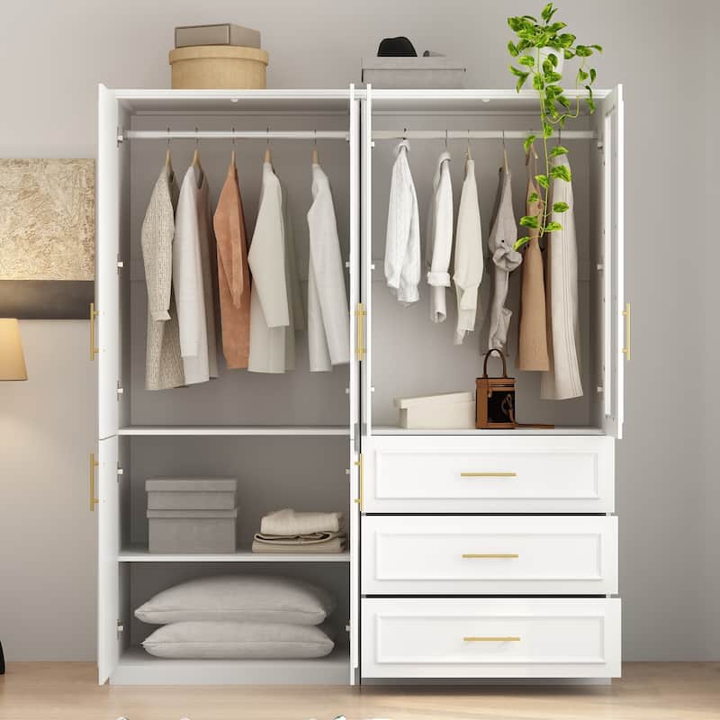 74.8"H Large Modular Wardrobe Cloest Armoire Cabinet Glass Door