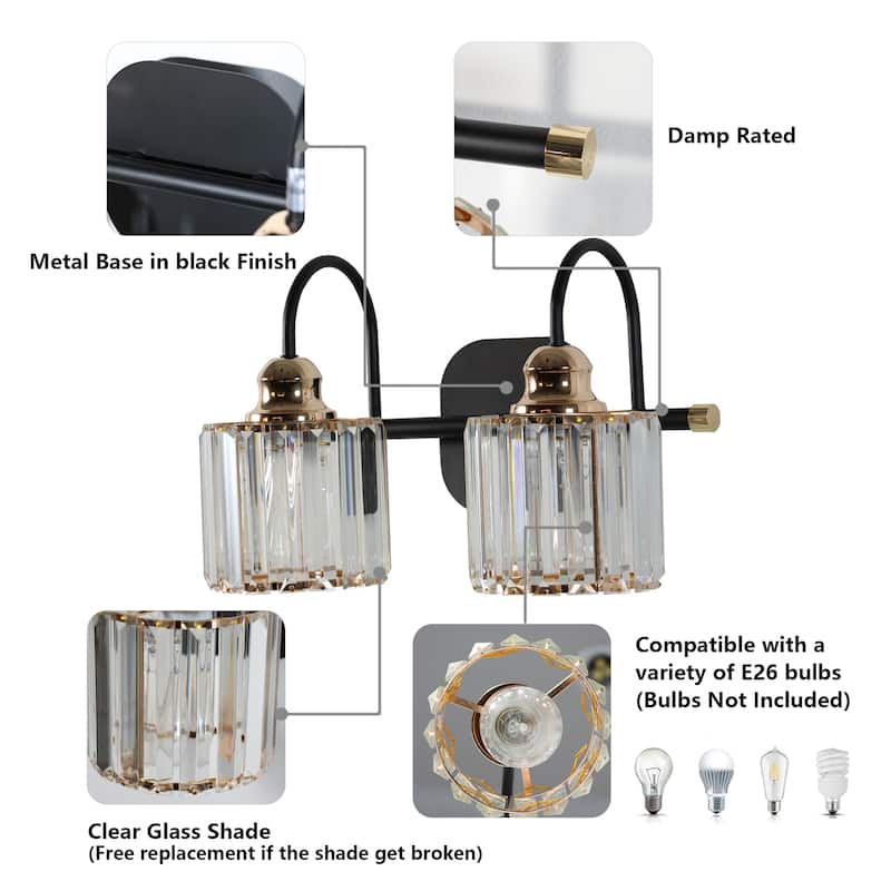 ExBrite Modern Rose Gold 1/2/3/4/5-light Bathroom Dimmable Crystal Vanity Lights Wall Sconces